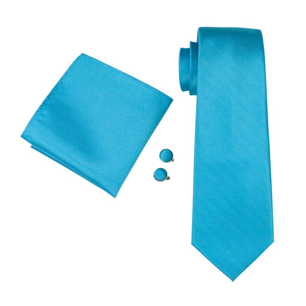 Sky Blue Tie, Pocket Square and Cufflinks     - Sophisticated Gentlemen