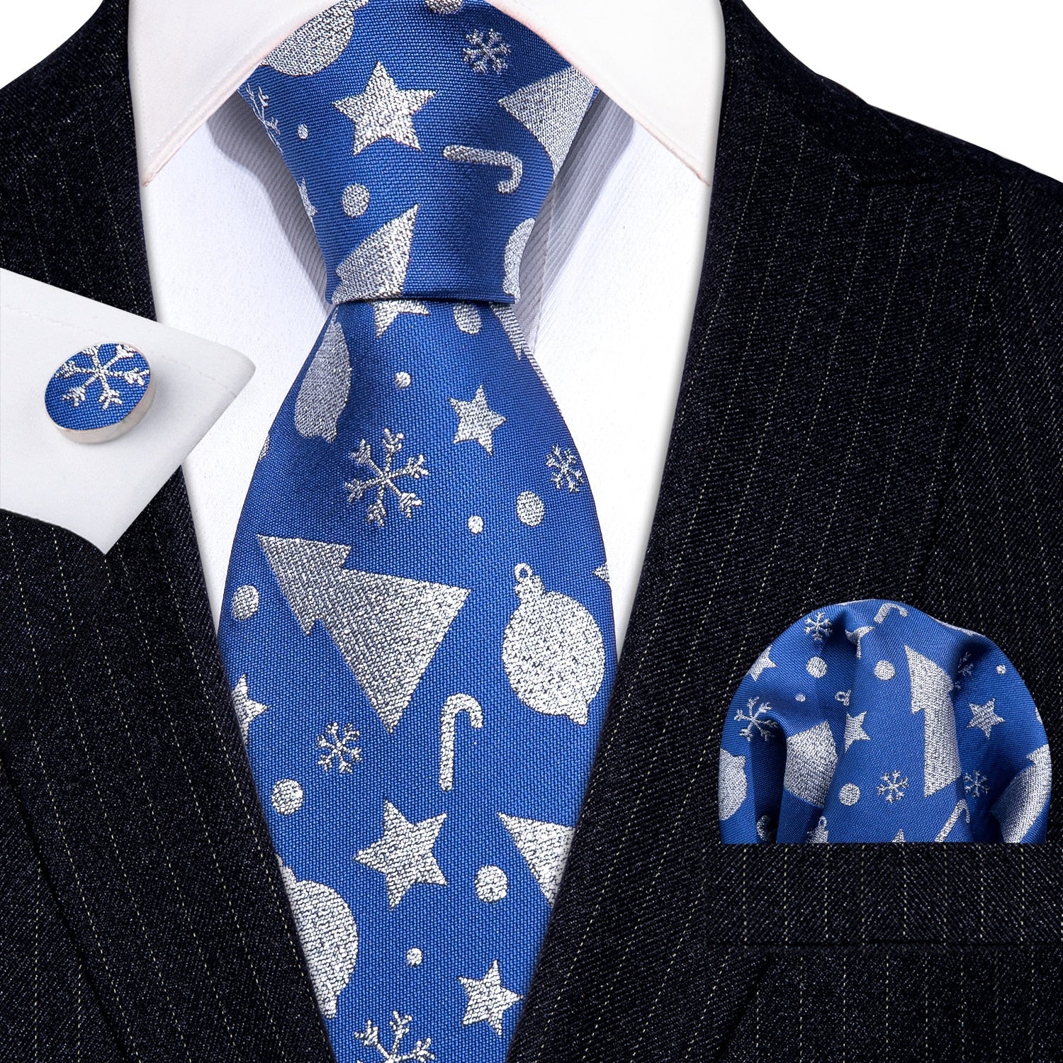 Snow Decorations Tie, Pocket Square and Cufflinks - SOPHGENT