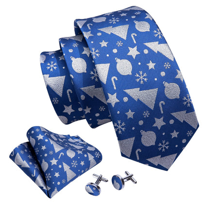 Snow Decorations Tie, Pocket Square and Cufflinks tie sets    - Sophisticated Gentlemen