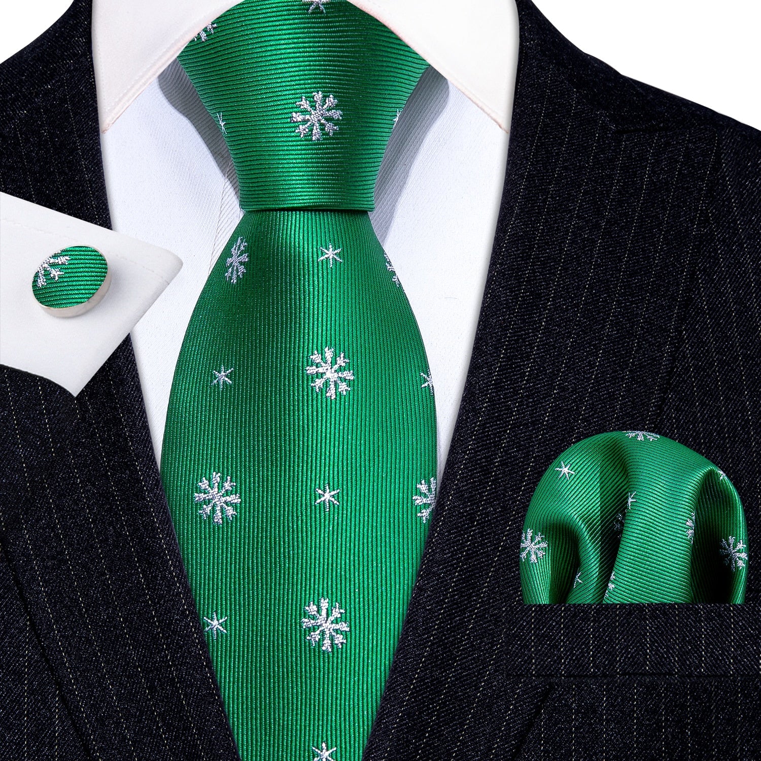 Snowflakes Tie, Pocket Square and Cufflinks - SOPHGENT