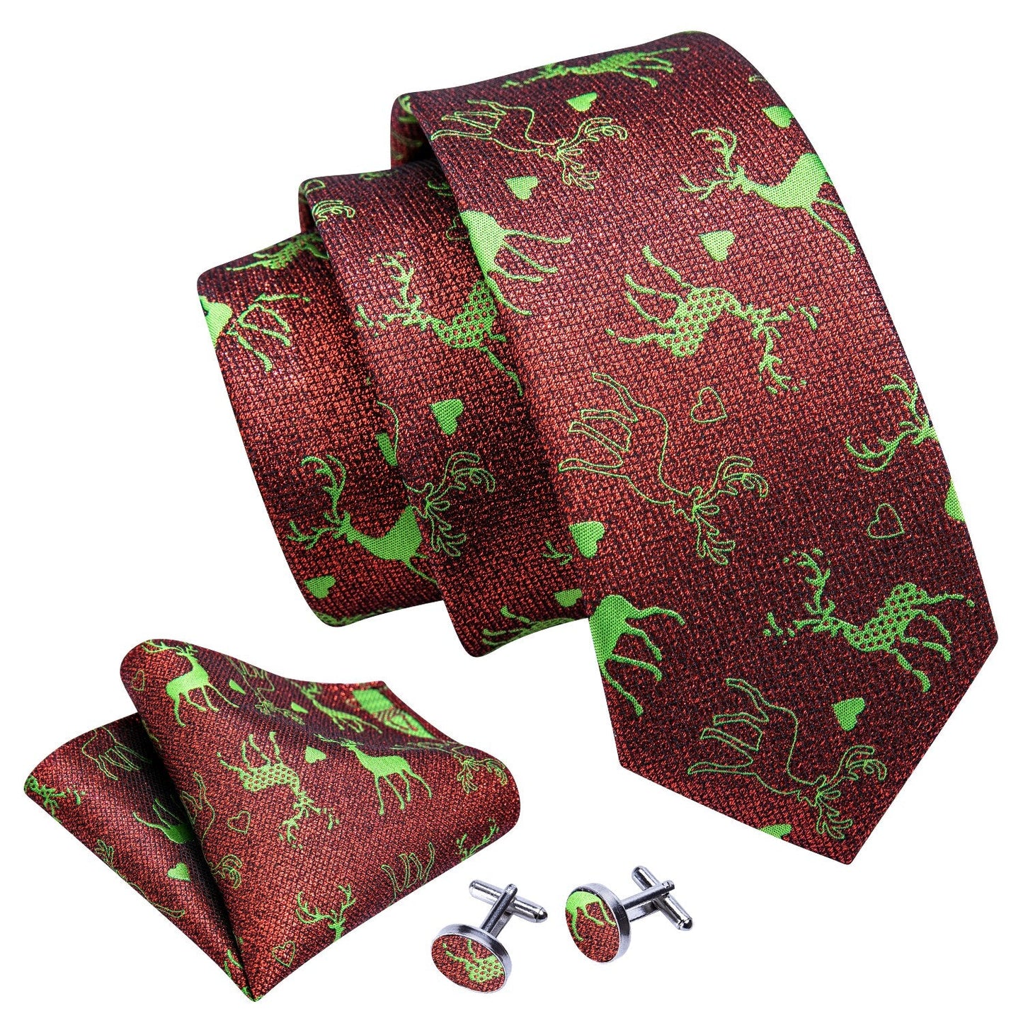 Reindeer In Love Tie, Pocket Square and Cufflinks tie sets    - Sophisticated Gentlemen