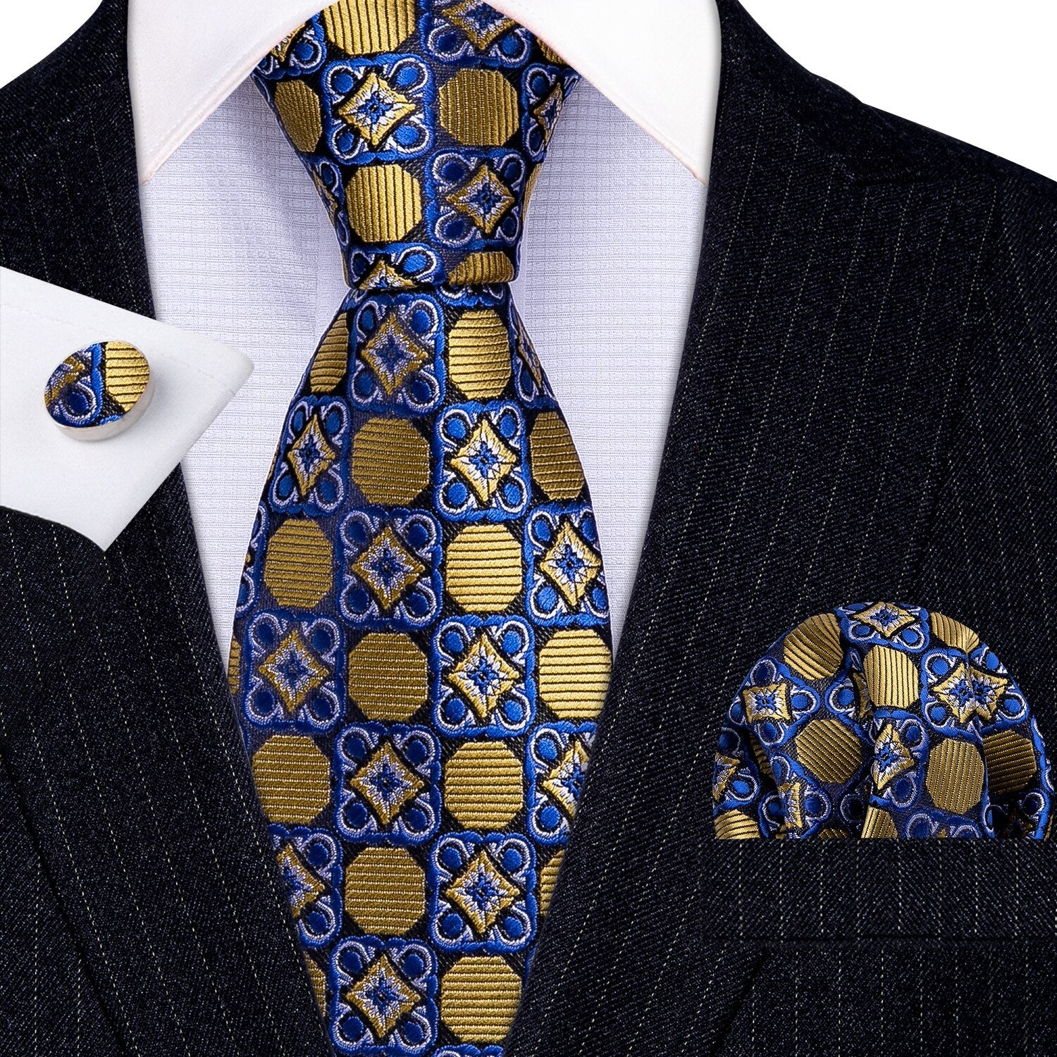 Venetian Ornament Silk Tie, Gold / Blue - SOPHGENT