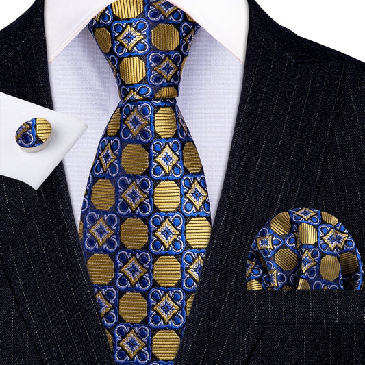 Venetian Ornament Silk Tie, Gold / Blue - SOPHGENT
