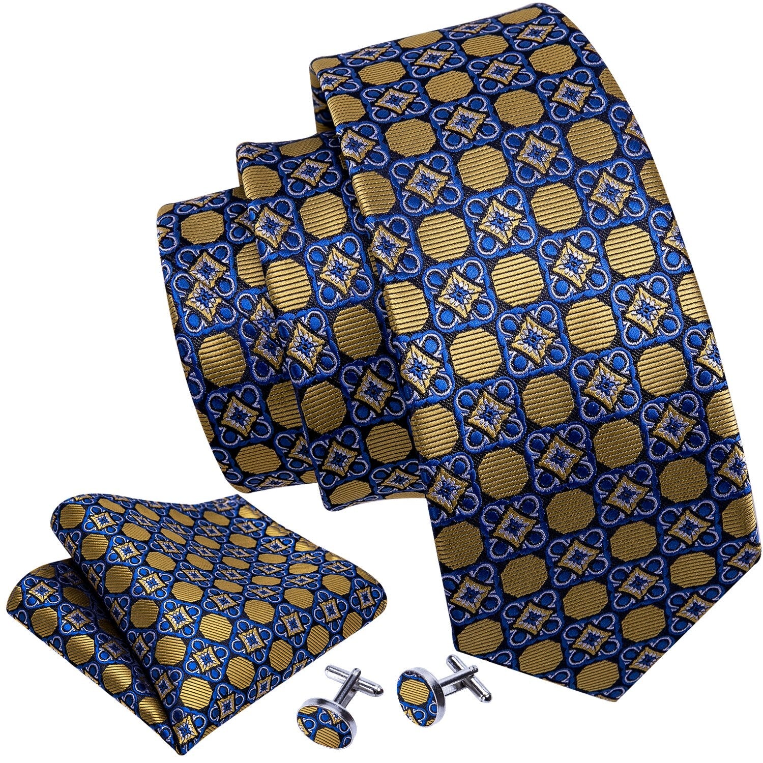 Venetian Ornament Silk Tie, Gold / Blue premium    - Sophisticated Gentlemen