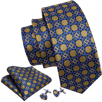 Venetian Ornament Silk Tie, Gold / Blue premium    - Sophisticated Gentlemen