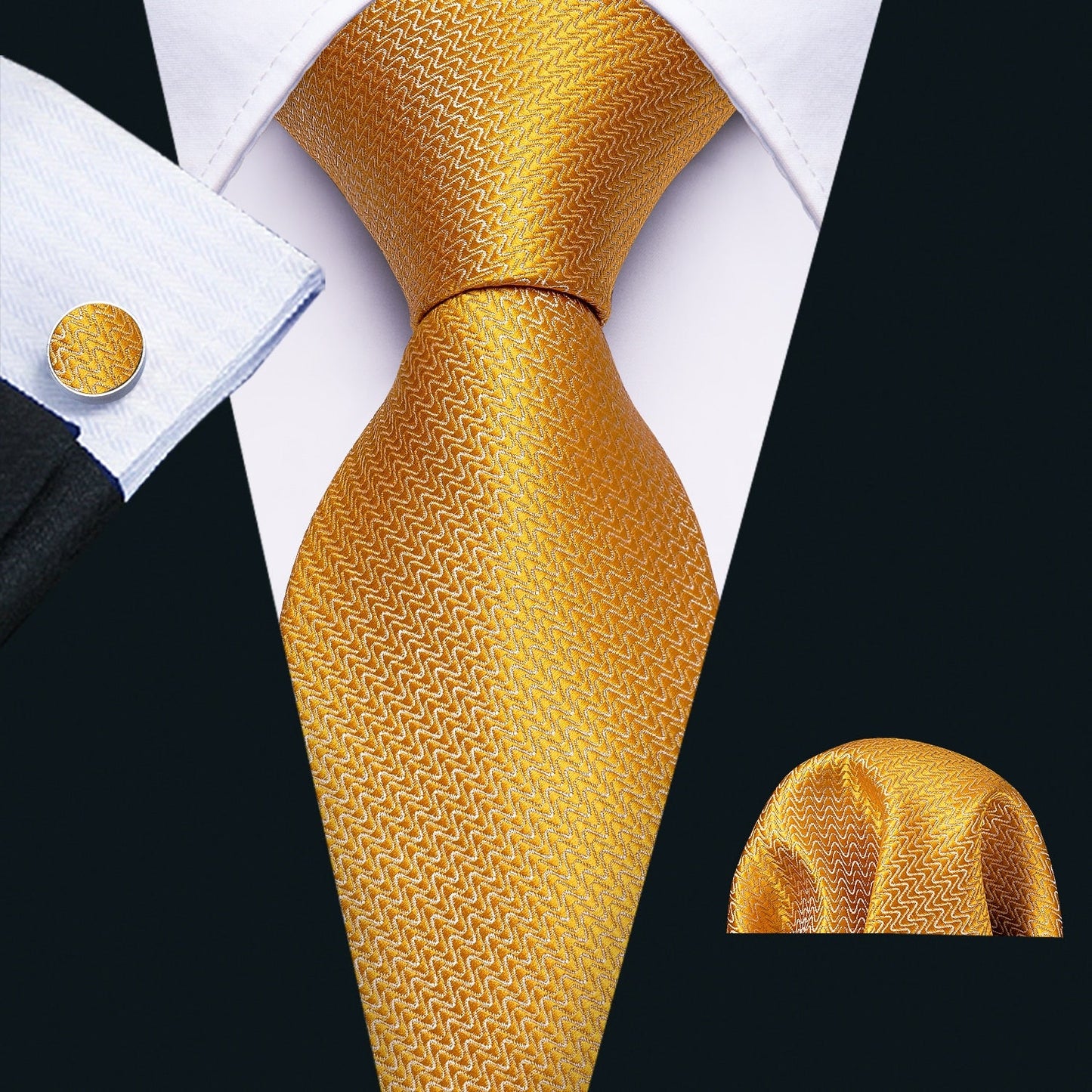 Golden Waves Premium Silk Tie Set - SOPHGENT