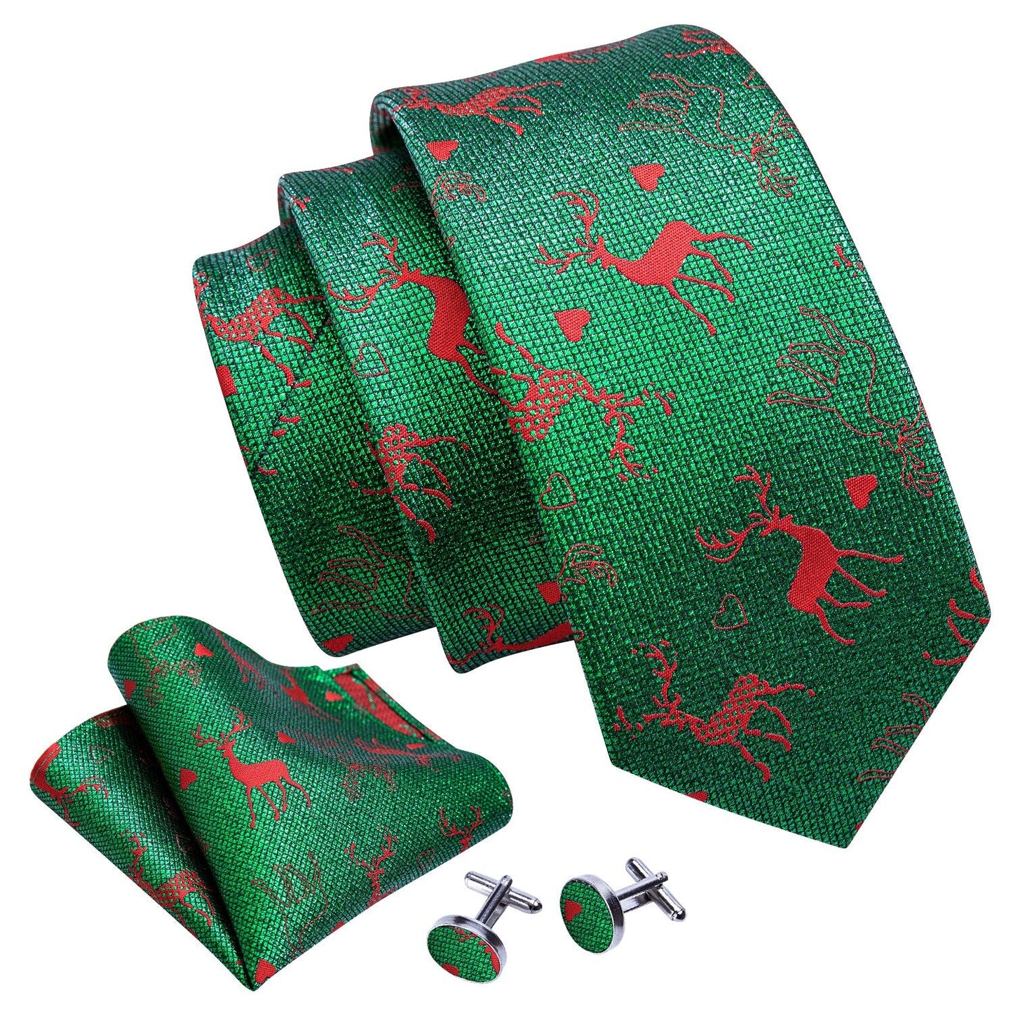 Santa's Reindeer Tie, Pocket Square and Cufflinks tie sets    - Sophisticated Gentlemen