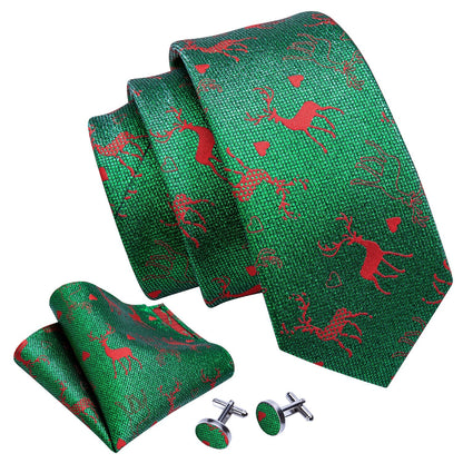 Santa's Reindeer Tie, Pocket Square and Cufflinks tie sets    - Sophisticated Gentlemen