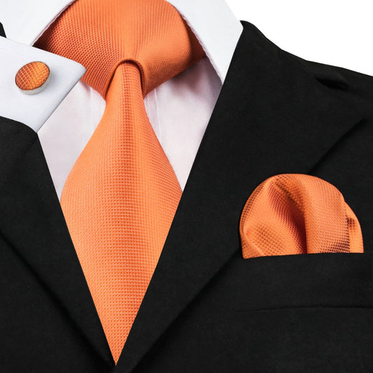Orange Solid Tie, Pocket Square and Cufflinks - SOPHGENT
