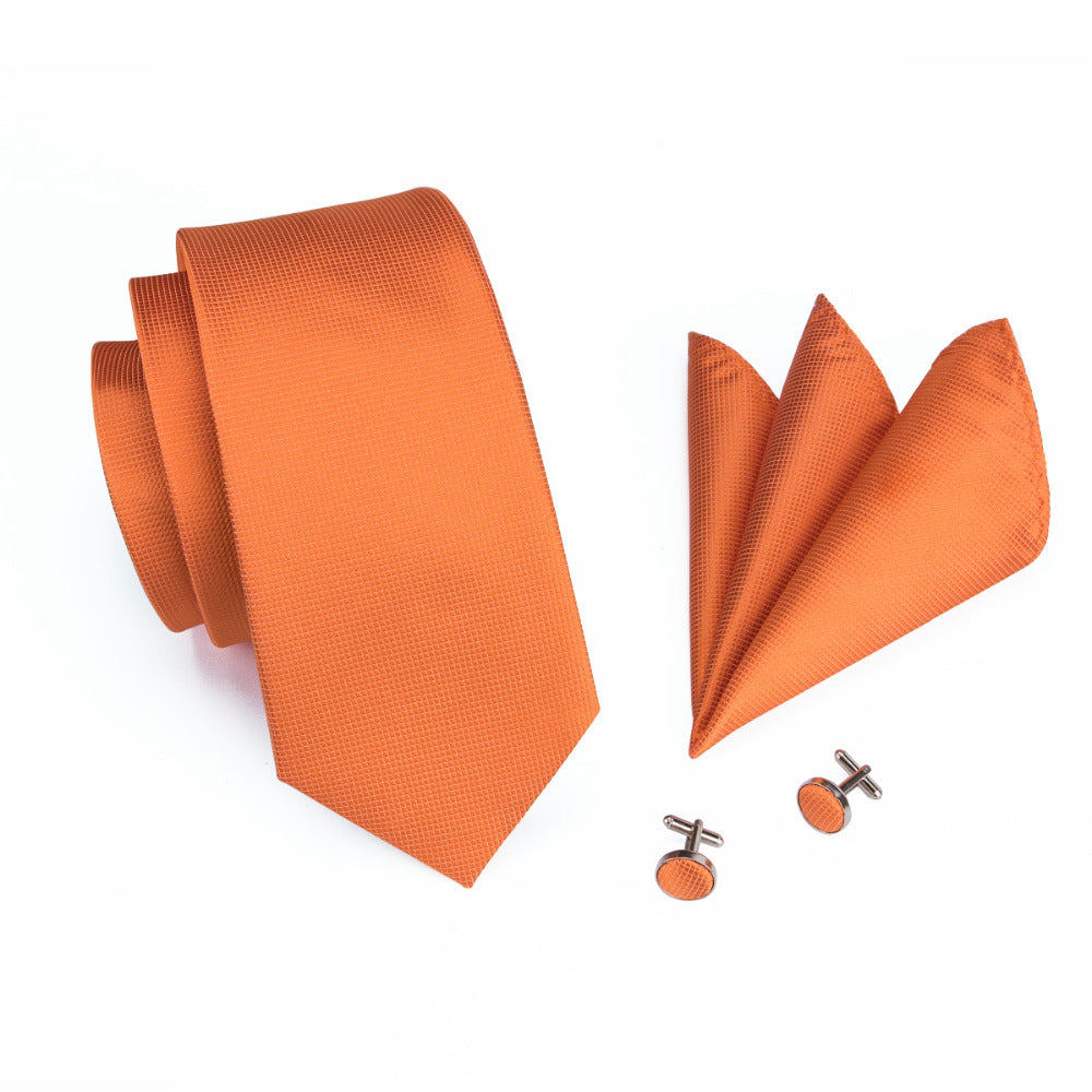 Orange Solid Tie, Pocket Square and Cufflinks tie sets    - Sophisticated Gentlemen