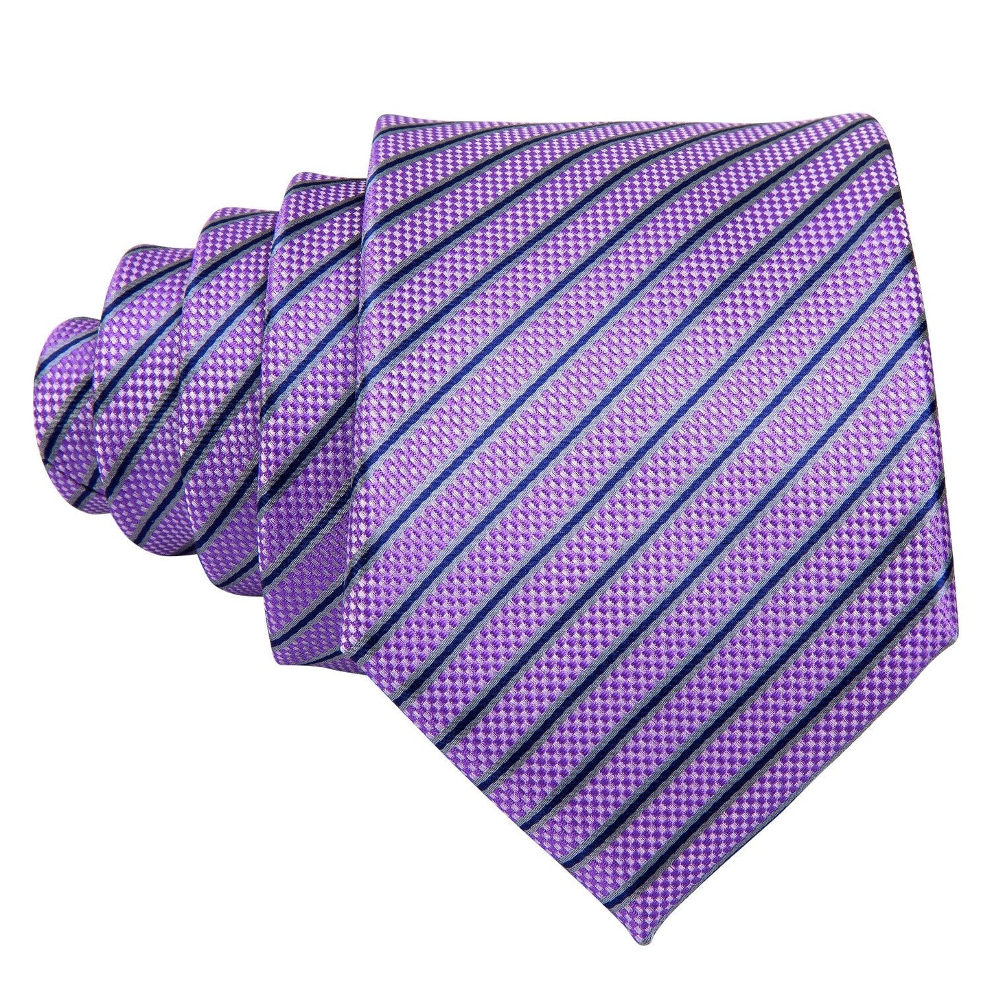 Purple Striped Premium Silk Tie, Pocket Square and Cufflinks tie sets    - Sophisticated Gentlemen