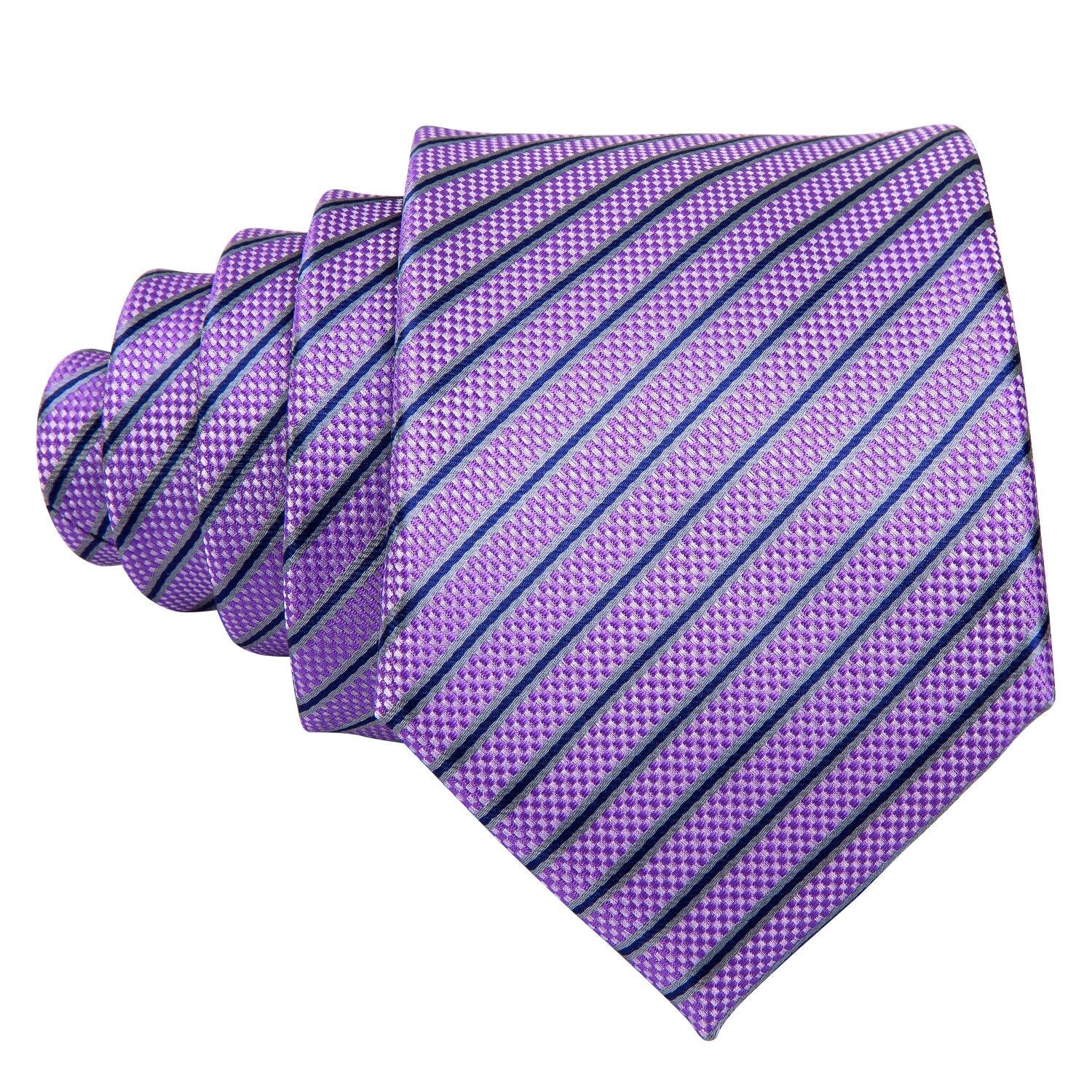 Purple Striped Premium Silk Tie, Pocket Square and Cufflinks tie sets    - Sophisticated Gentlemen