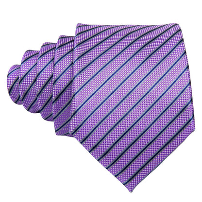 Purple Striped Premium Silk Tie, Pocket Square and Cufflinks tie sets    - Sophisticated Gentlemen