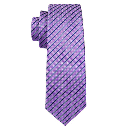 Purple Striped Premium Silk Tie, Pocket Square and Cufflinks tie sets    - Sophisticated Gentlemen