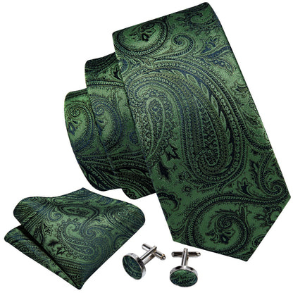 Green Harmony Tie, Pocket Square and Cufflinks tie sets    - Sophisticated Gentlemen