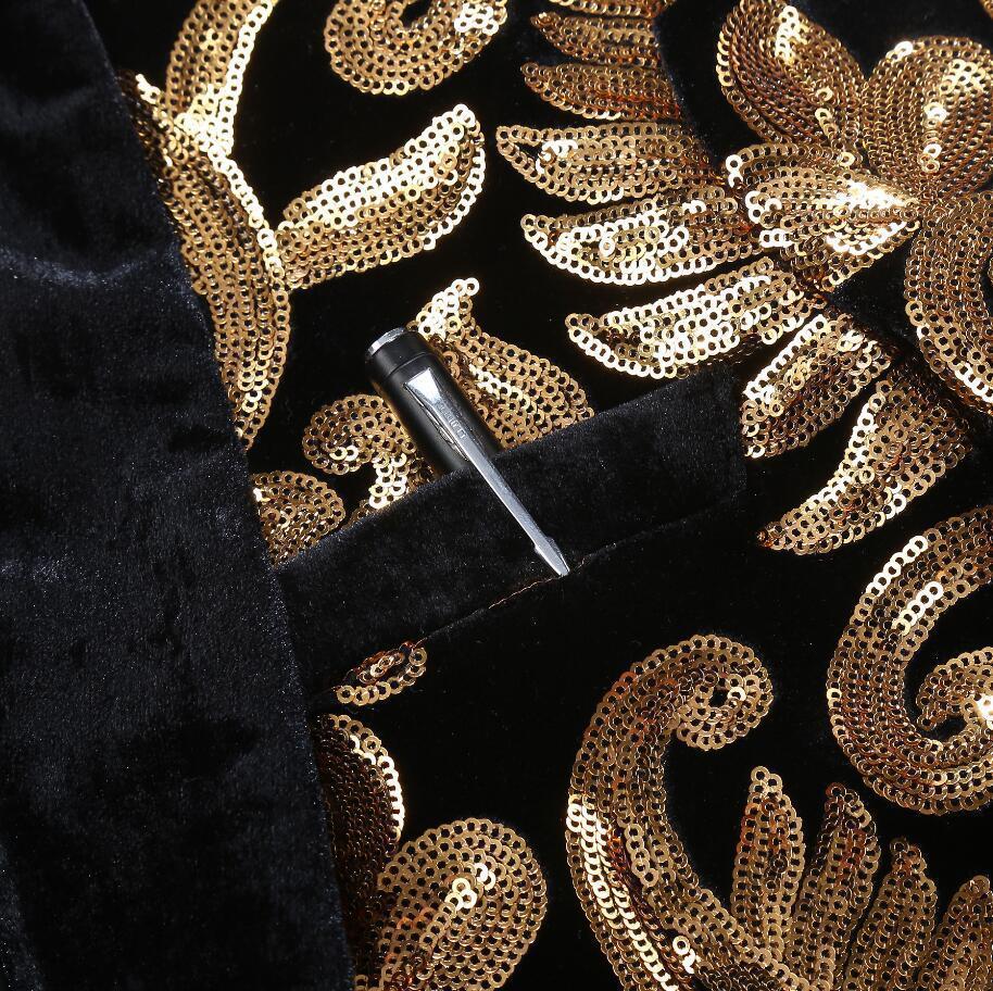 Gold and Black Sequins Velvet Tuxedo Jacket Blazers    - Sophisticated Gentlemen