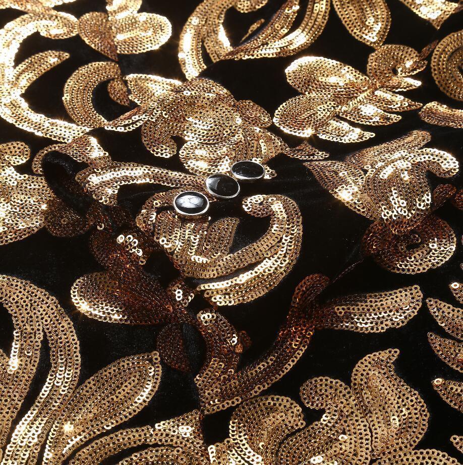 Gold and Black Sequins Velvet Tuxedo Jacket Blazers    - Sophisticated Gentlemen
