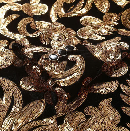 Gold and Black Sequins Velvet Tuxedo Jacket Blazers    - Sophisticated Gentlemen