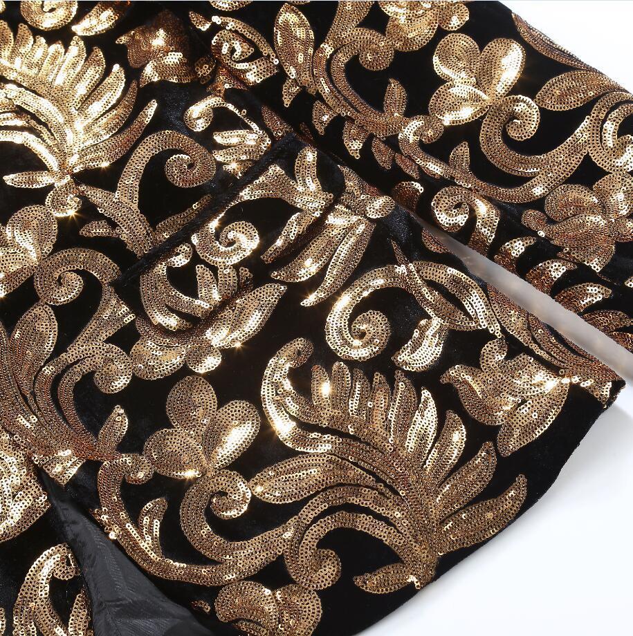 Gold and Black Sequins Velvet Tuxedo Jacket Blazers    - Sophisticated Gentlemen