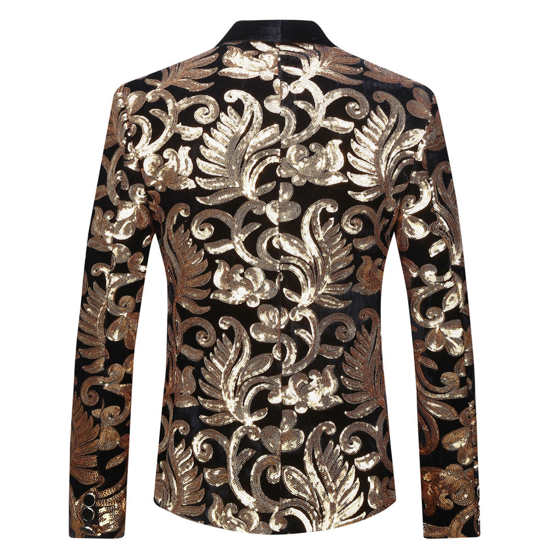 Gold and Black Sequins Velvet Tuxedo Jacket Blazers    - Sophisticated Gentlemen