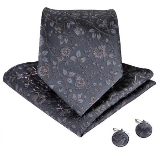 Gray Garden Tie, Pocket Square and Cufflinks tie sets    - Sophisticated Gentlemen