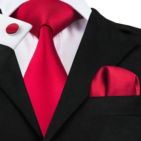 Tie, Pocket Square and Cufflinks In Red Tie sets Standard packaging   - Sophisticated Gentlemen