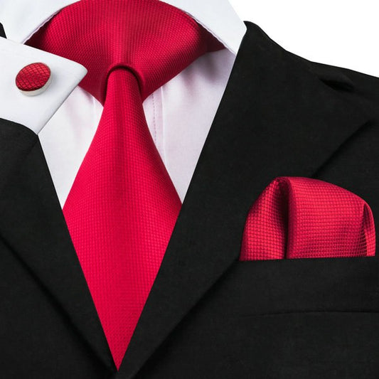Tie, Pocket Square and Cufflinks In Red Tie sets Standard packaging   - Sophisticated Gentlemen