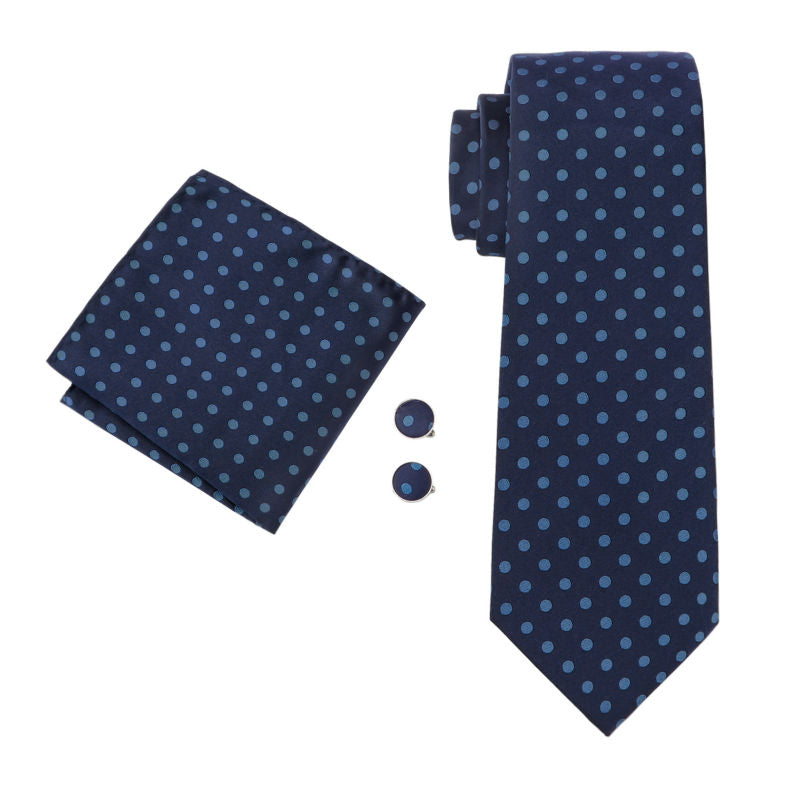 Double Blue Polka Dots Tie Set tie sets    - Sophisticated Gentlemen