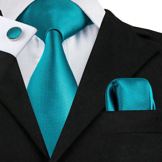 Tie, Pocket Square and Cufflinks In Teal Tie sets Standard packaging   - Sophisticated Gentlemen