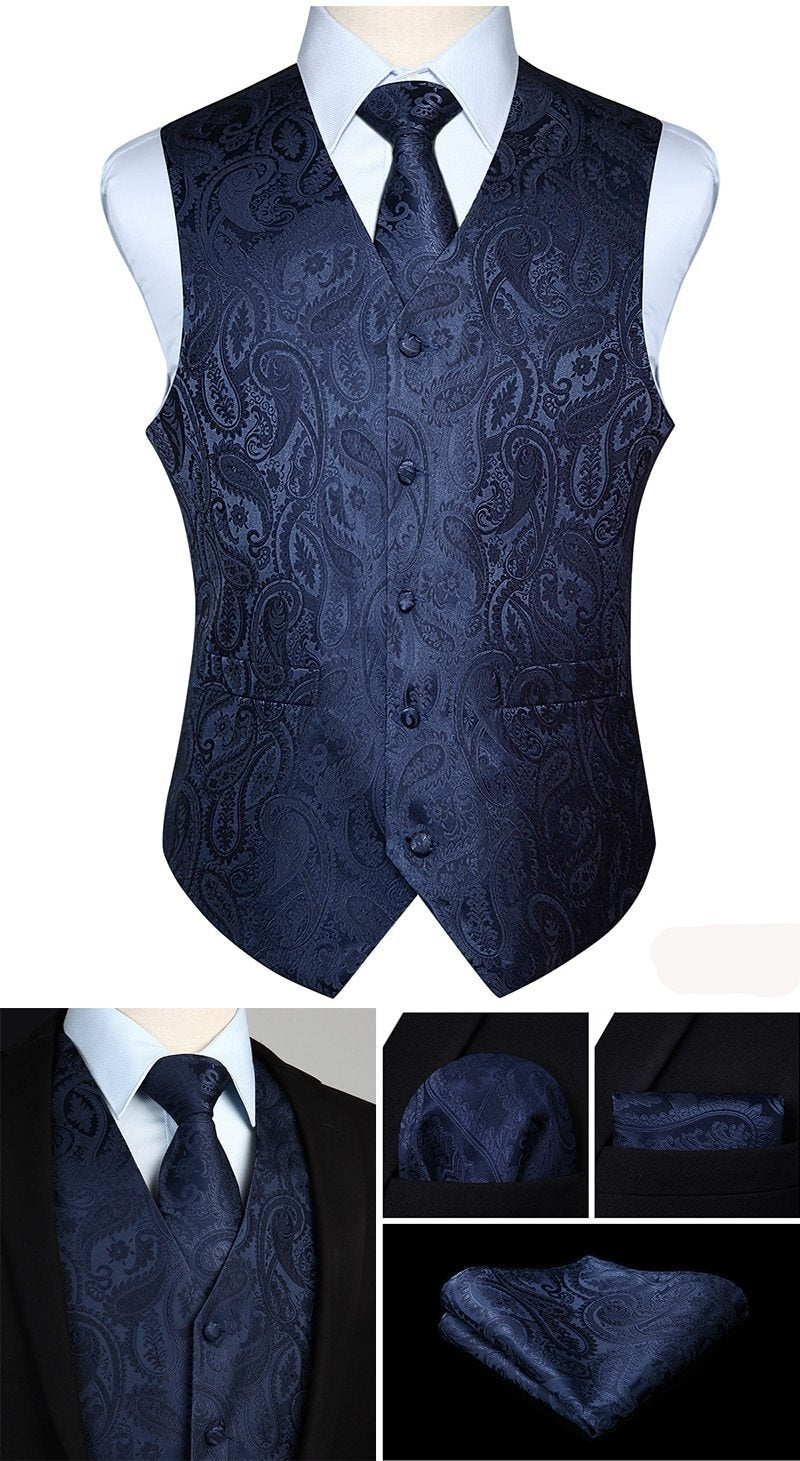 Solid Navy Paisley Vest Set vest    - Sophisticated Gentlemen