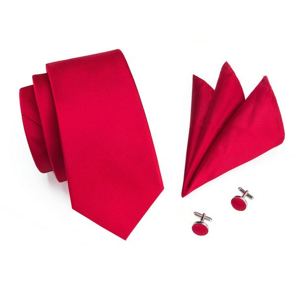 Tie, Pocket Square and Cufflinks In Red Tie sets    - Sophisticated Gentlemen