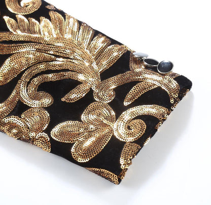 Gold and Black Sequins Velvet Tuxedo Jacket Blazers    - Sophisticated Gentlemen