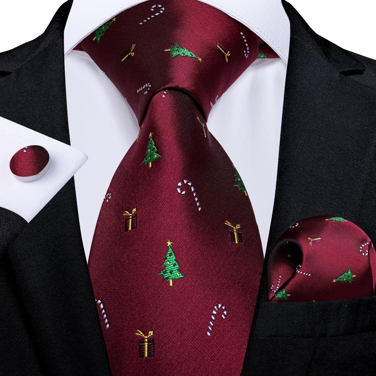 Christmas Decorations Tie, Pocket Square and Cufflinks tie sets Standard packaging   - Sophisticated Gentlemen