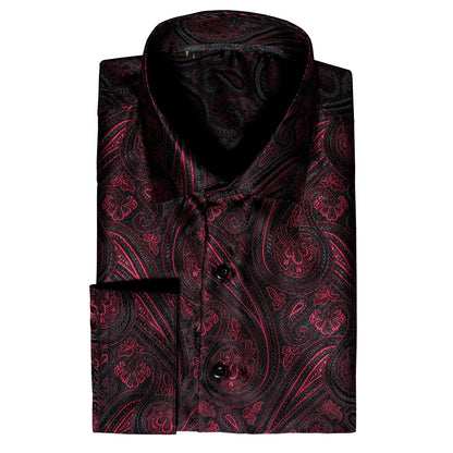 Red and Black Paisley Dress Shirt shirt    - Sophisticated Gentlemen