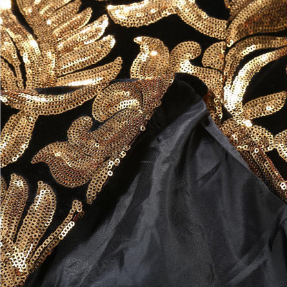 Gold and Black Sequins Velvet Tuxedo Jacket Blazers    - Sophisticated Gentlemen
