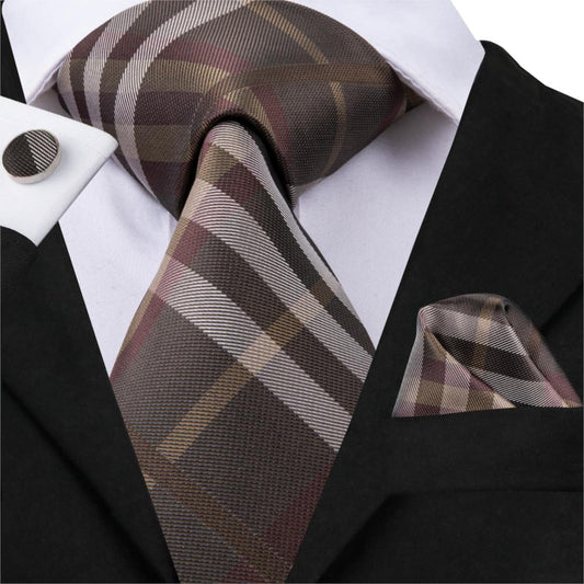 Brown Gentleman Tie, Pocket Square and Cufflinks - SOPHGENT