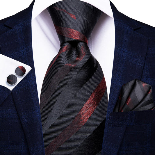 Wine Stripes Tie, Pocket Square and Cufflinks tie sets Standard packaging   - Sophisticated Gentlemen