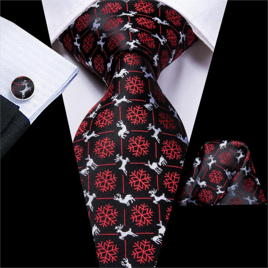 Snowflakes In Red Tie, Pocket Square and Cufflinks, tie sets Standard packaging   - Sophisticated Gentlemen