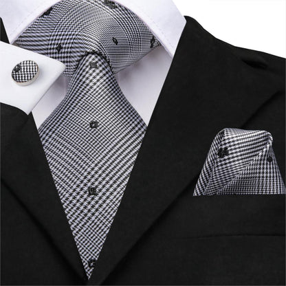 Lucky Black Flowers Tie, Pocket Square and Cufflinks - SOPHGENT
