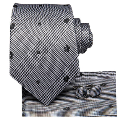 Lucky Black Flowers Tie, Pocket Square and Cufflinks tie sets    - Sophisticated Gentlemen