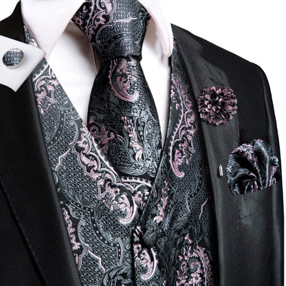 Graphite and Pink Luxury Vest Set vest set    - Sophisticated Gentlemen