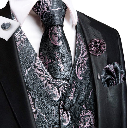 Graphite and Pink Luxury Vest Set vest set    - Sophisticated Gentlemen