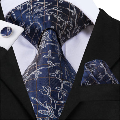 Florals and Checks Tie, Pocket Square and Cufflinks - SOPHGENT