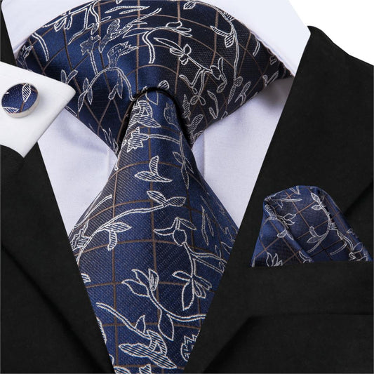 Florals and Checks Tie, Pocket Square and Cufflinks - SOPHGENT