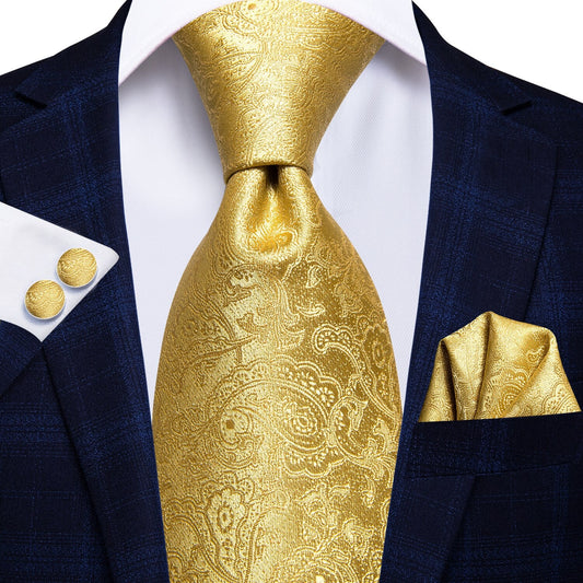 History Of Gold Tie, Pocket Square and Cufflinks tie sets Standard packaging   - Sophisticated Gentlemen