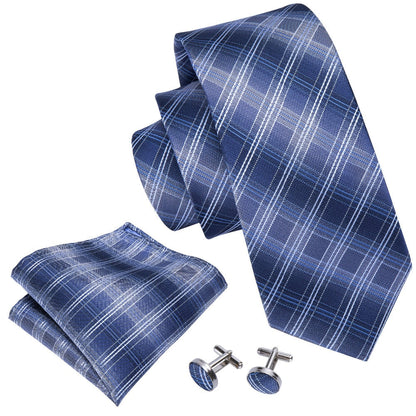 Business Blue Plaid Tie Set - SOPHGENT