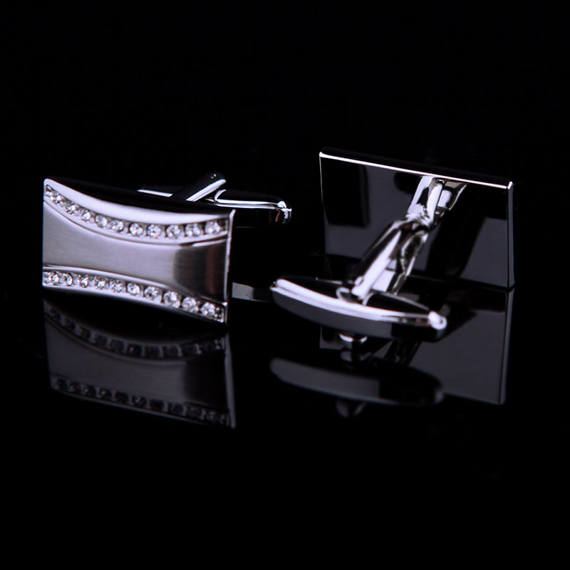 Rectangular Crystal Silver Cufflinks - SOPHGENT
