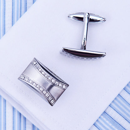 Rectangular Crystal Silver Cufflinks Cufflink    - Sophisticated Gentlemen