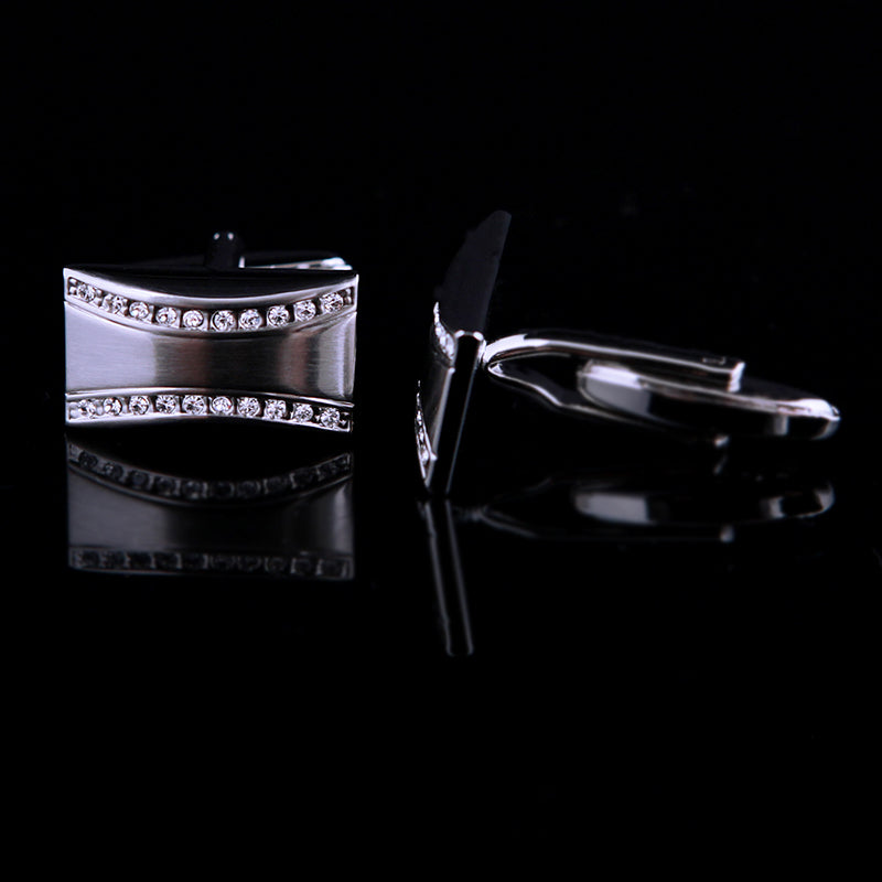 Rectangular Crystal Silver Cufflinks Cufflink    - Sophisticated Gentlemen