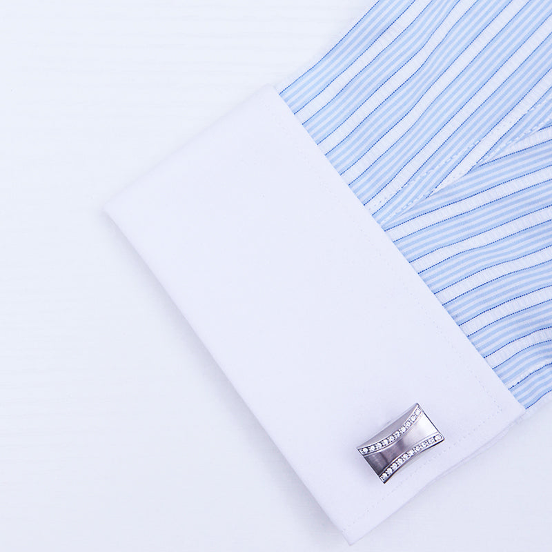 Rectangular Crystal Silver Cufflinks Cufflink    - Sophisticated Gentlemen